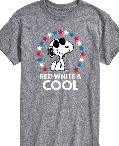 Airwaves Men's Peanuts Snoopy Flag Fireworks Short Sleeve T-shirt In Gray