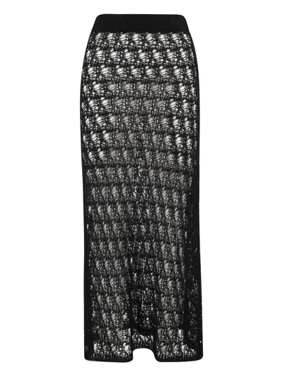 Roberto Collina Long Flared Skirt With Lace Knit Design And Removable Shorts In Black