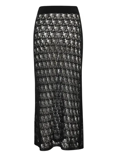 Roberto Collina Long Flared Skirt With Lace Knit Design And Removable Shorts In Black