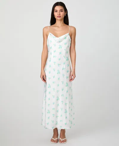 French Connection Anna Fleur Satin Maxi Dress In Summer White,pastel Turquoise Multi Prin
