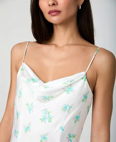 French Connection Anna Fleur Satin Maxi Dress In Summer White,pastel Turquoise Multi Prin