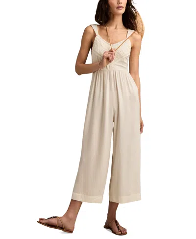 Lucky Brand Women's Ruched Lace Wide Leg Jumpsuit In Whisper White