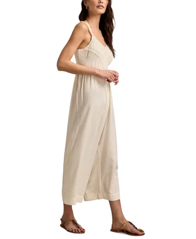 Lucky Brand Women's Ruched Lace Wide Leg Jumpsuit In Whisper White