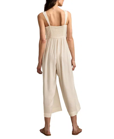 Lucky Brand Women's Ruched Lace Wide Leg Jumpsuit In Whisper White