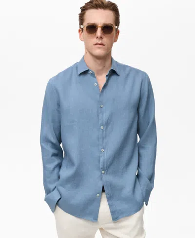 Mango Regular Fit Linen Button-up Shirt In Blue