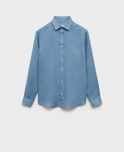 Mango Regular Fit Linen Button-up Shirt In Blue