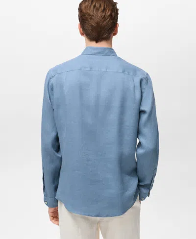 Mango Regular Fit Linen Button-up Shirt In Blue