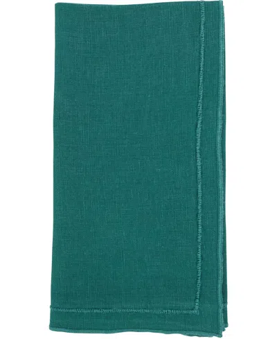 Saro Lifestyle Stonewashed Overlock Linen Edge Napkins, 20" X 20" In Jasper Green