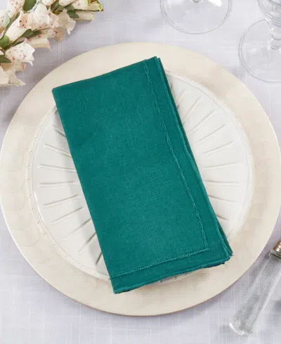 Saro Lifestyle Stonewashed Overlock Linen Edge Napkins, 20" X 20" In Jasper Green