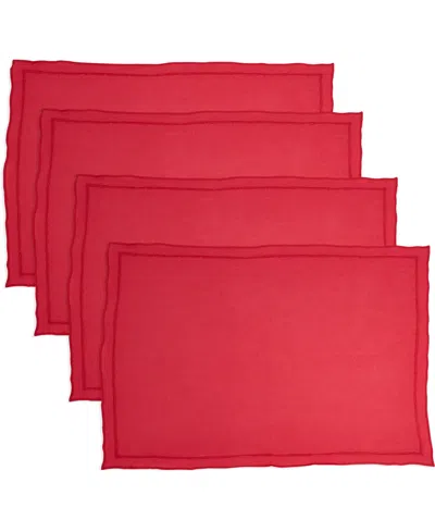Saro Lifestyle Stonewashed Overlock Linen Edge Placemats, 14" X 20" In Red