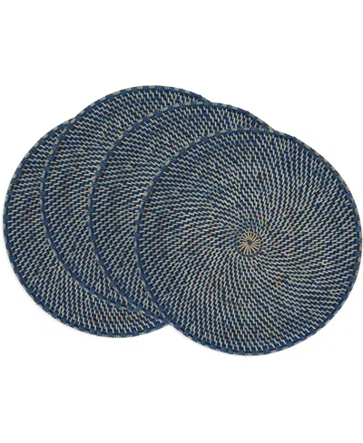 Saro Lifestyle Textured Rattan Placemats, 15" Round In Navy Blue