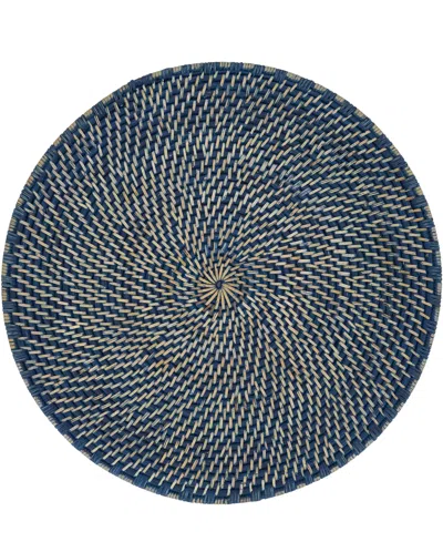 Saro Lifestyle Textured Rattan Placemats, 15" Round In Navy Blue