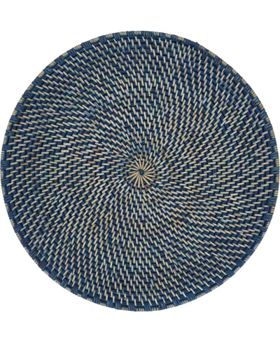 Saro Lifestyle Textured Rattan Placemats, 15" Round In Navy Blue