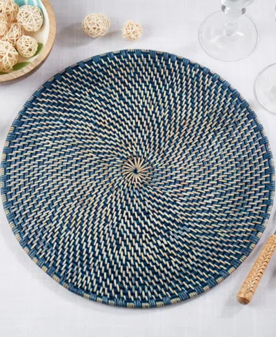 Saro Lifestyle Textured Rattan Placemats, 15" Round In Navy Blue