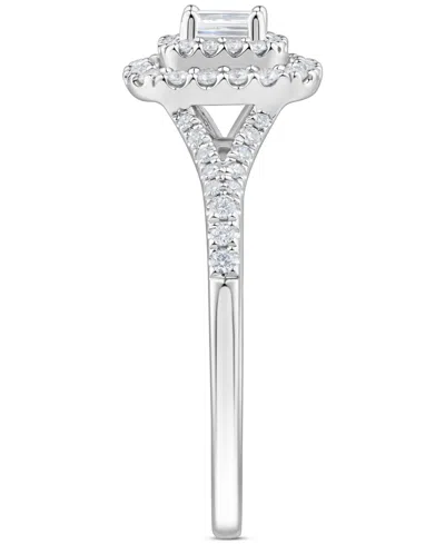Macy's Diamond Emerald-cut Double Halo Engagement Ring (1/2 Ct. T.w.) In 14k White Gold In White Gold