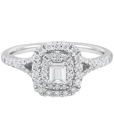 Macy's Diamond Emerald-cut Double Halo Engagement Ring (1/2 Ct. T.w.) In 14k White Gold In White Gold