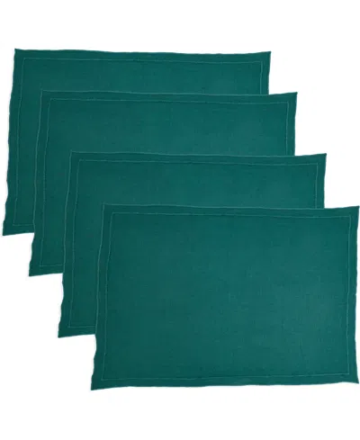 Saro Lifestyle Stonewashed Overlock Linen Edge Placemats, 14" X 20" In Jasper Green