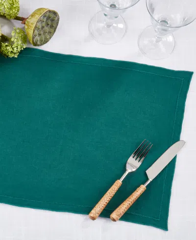 Saro Lifestyle Stonewashed Overlock Linen Edge Placemats, 14" X 20" In Jasper Green