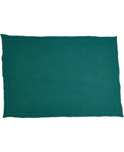 Saro Lifestyle Stonewashed Overlock Linen Edge Placemats, 14" X 20" In Jasper Green