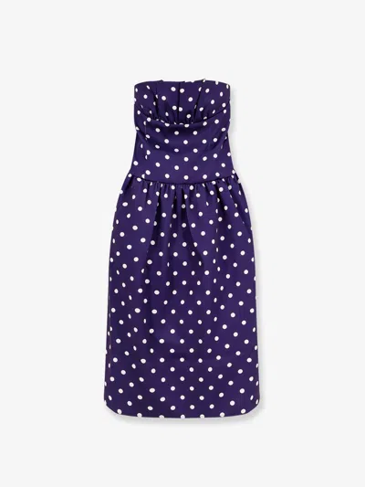 Self-portrait Polka Dot Satin Midi Dress In Navy In Blue