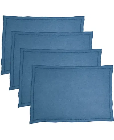 Saro Lifestyle Stonewashed Overlock Linen Edge Placemats, 14" X 20" In Navy Blue