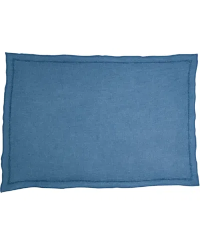 Saro Lifestyle Stonewashed Overlock Linen Edge Placemats, 14" X 20" In Navy Blue