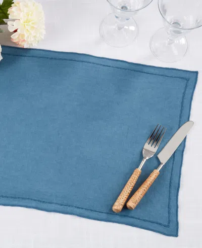 Saro Lifestyle Stonewashed Overlock Linen Edge Placemats, 14" X 20" In Navy Blue
