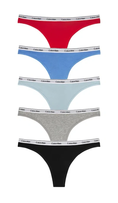 Calvin Klein Underwear Modern Logo Thong 5-pack In Black  Heather Grey  Sterling Blue  Glac