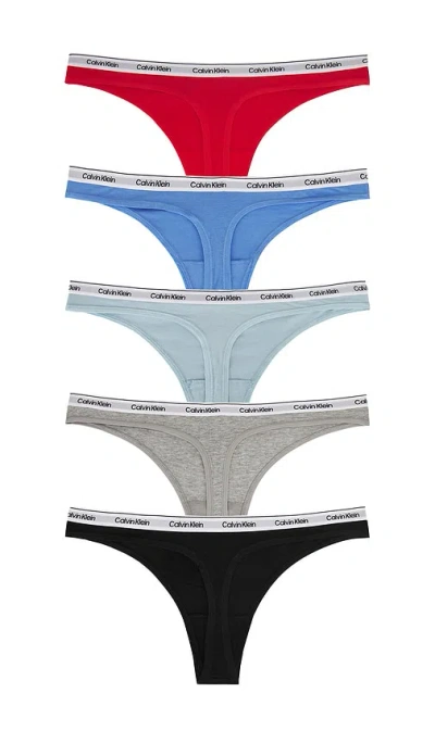 Calvin Klein Underwear Modern Logo Thong 5-pack In Black  Heather Grey  Sterling Blue  Glac