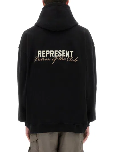 Represent Patron Of The Club Logo Hooded Cotton Sweatshirt In Black