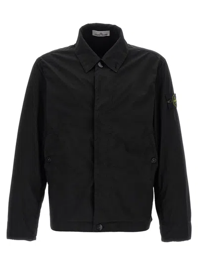 Stone Island Collared Design Stretch Polyester Jacket In Black