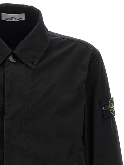 Stone Island Collared Design Stretch Polyester Jacket In Black