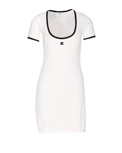 Courrèges Black/white Mini Dress In Cotton In White