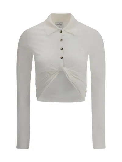 Courrèges Twist Cotton Piqué Cropped Polo In White