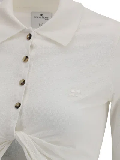 Courrèges Twist Cotton Piqué Cropped Polo In White