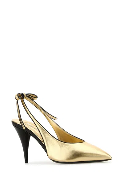 Miu Miu Slingback Pumps In Platinum-coloured Nappa Leather Women In Black