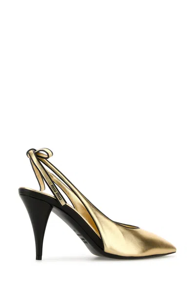 Miu Miu Slingback Pumps In Platinum-coloured Nappa Leather Women In Black
