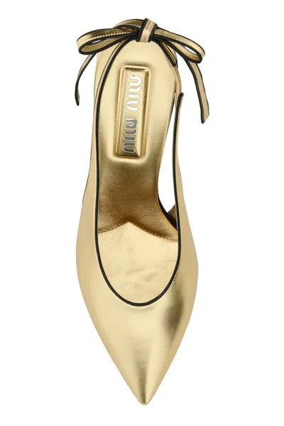 Miu Miu Slingback Pumps In Platinum-coloured Nappa Leather Women In Black