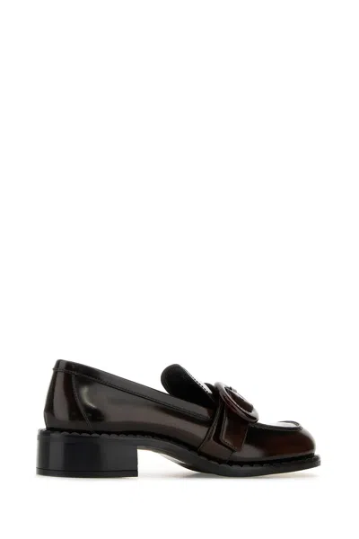 Prada Brushed Leather Moccasins In Burnt Color In Brown