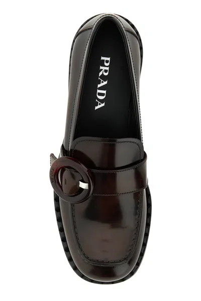 Prada Brushed Leather Moccasins In Burnt Color In Brown