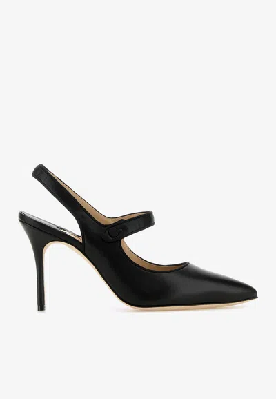Manolo Blahnik Camparisli 90 Leather Pumps In Black
