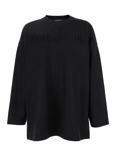 Fear Of God Logo Patch Long Sleeve Tee In Black
