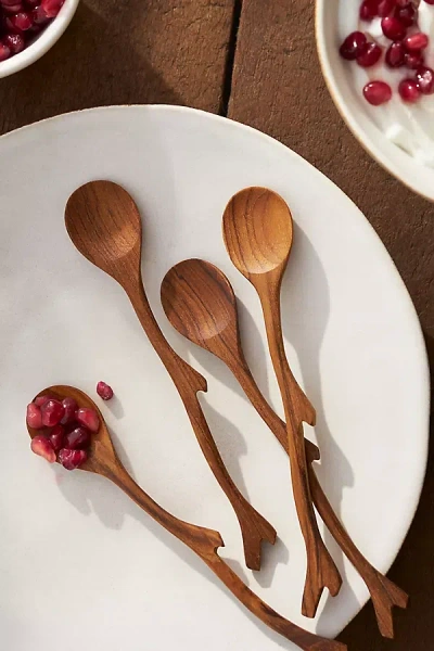 Anthropologie Teak Twig Spoons, Set Of 4