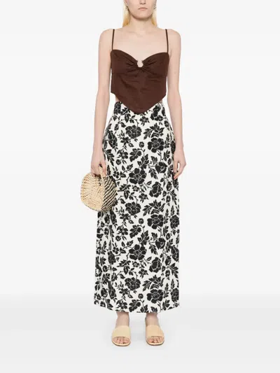 Posse Womens Bone Black Romeo Column Flower-print Linen Midi Skirt In Multicolor