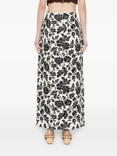 Posse Womens Bone Black Romeo Column Flower-print Linen Midi Skirt In Multicolor