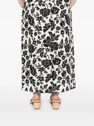 Posse Womens Bone Black Romeo Column Flower-print Linen Midi Skirt In Multicolor