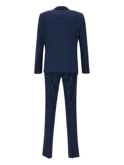 Tagliatore Blue Single-breasted Suit With Notched Revers And Brooch Detail On The Front In Wool Man In Blue