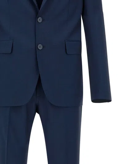 Tagliatore Blue Single-breasted Suit With Notched Revers And Brooch Detail On The Front In Wool Man In Blue