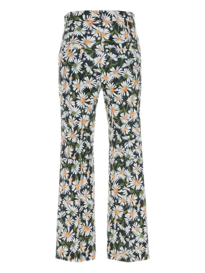 Weekend Max Mara High Waist Floral Pattern Trousers With Belt Loops In Black
