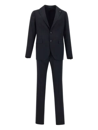 Tagliatore Blue Single-breasted Suit With Peak Revers In Wool Man In Blue